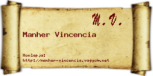 Manher Vincencia névjegykártya